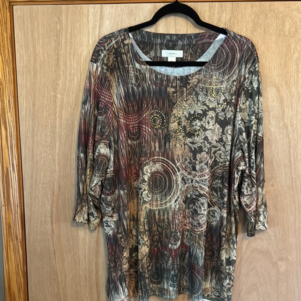 CJ Banks Brown Graphic 3/4 Sleeve Tee